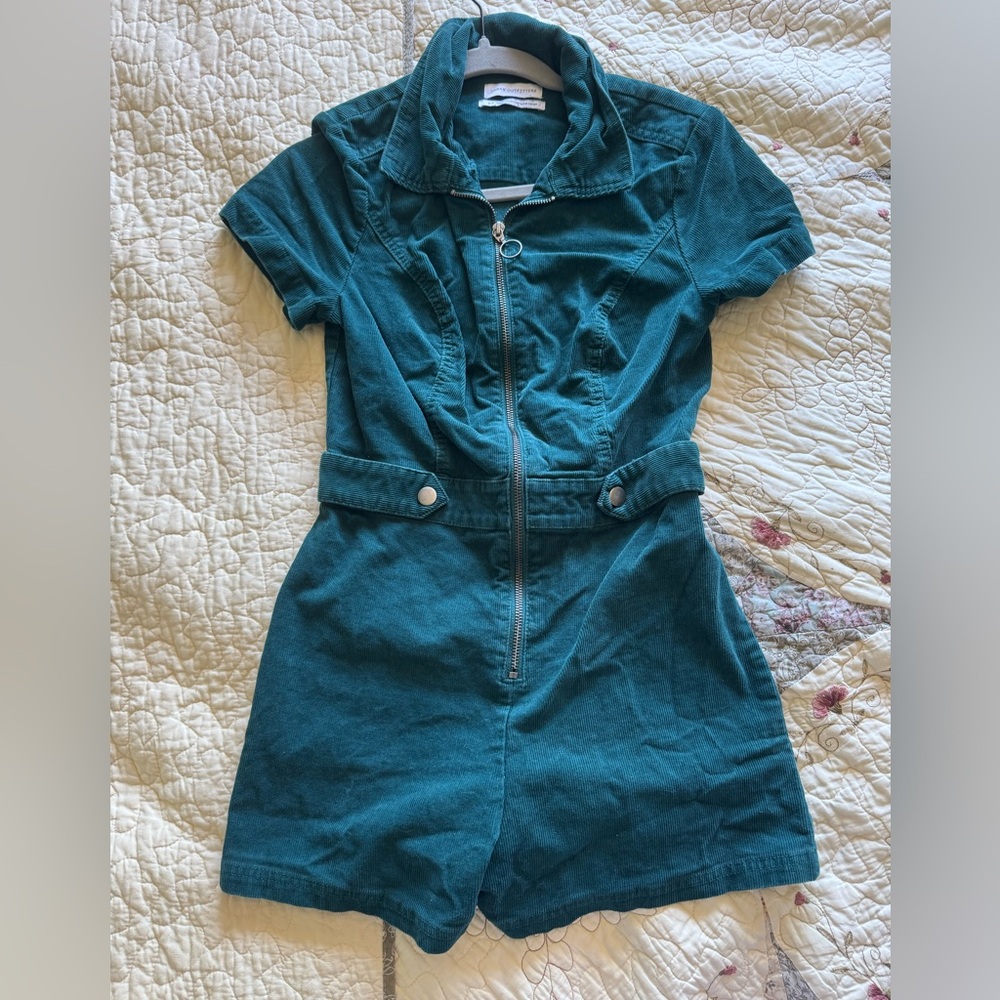 Urban Outfitters Teal Short-Sleeve Zip Front Romper